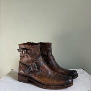 Frye Distressed Brown Leather Ankle Booties
